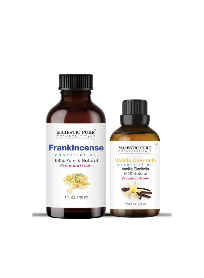 Pack of 2 Vanilla Oleoresin Essential Oil 10ml & Frankincense Essential Oil 30ml | Aromatherapy Diffuser Massage Oil Combo