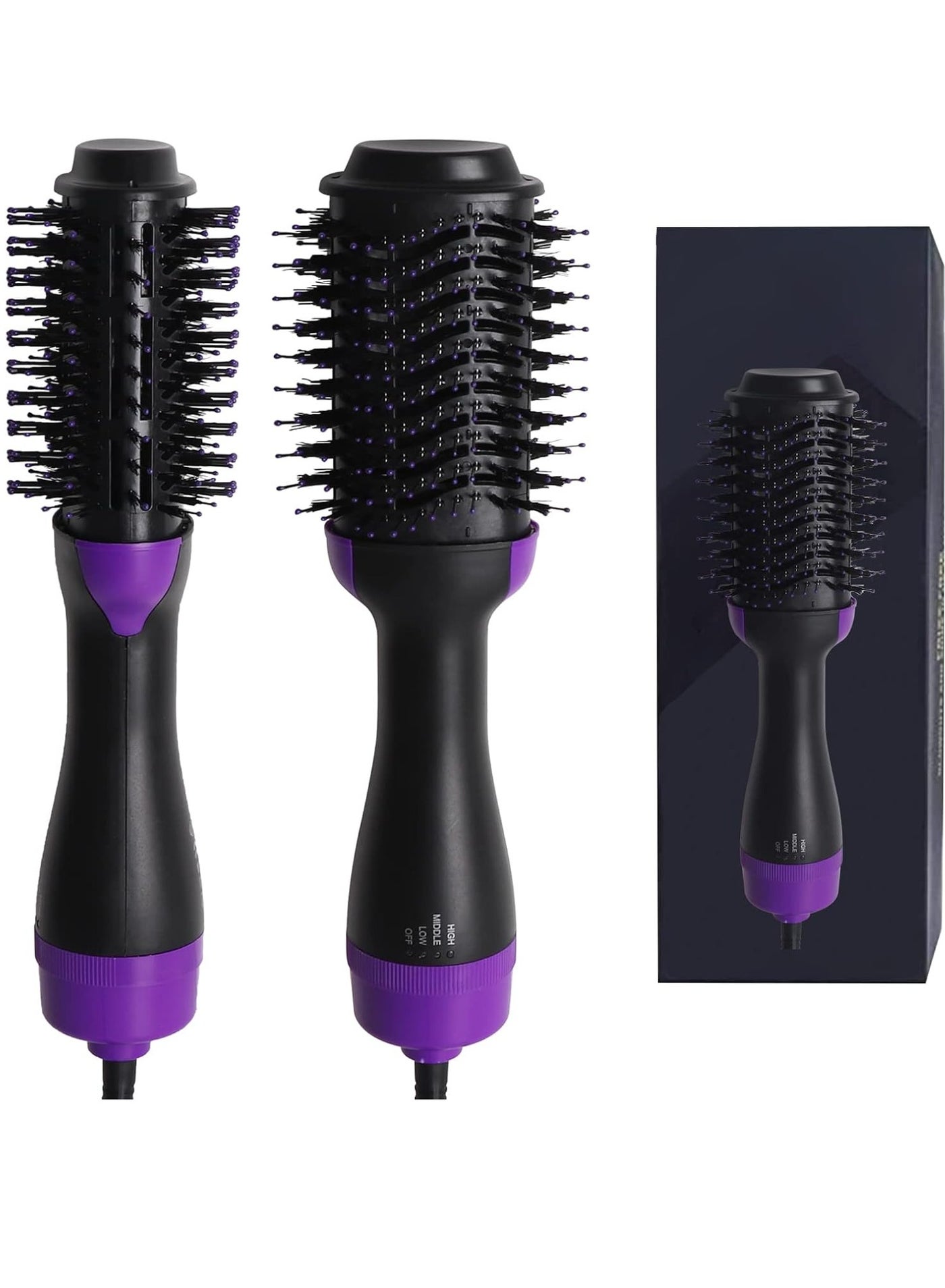 3in1 One-Step Hot Air Hair Brush, Multifunction Electric Negative Ion Straighten Curl Dryer Comb Blower Brush, Women's Essential Hairdressing Tools,Purple
