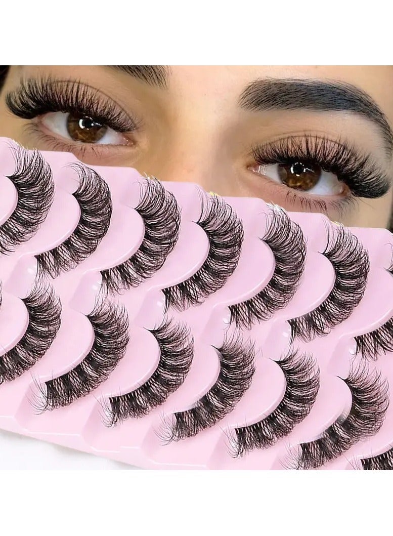 10 Pairs False Eyelashes 6D Super Fluffy Wispy Faux Mink Eyelashes Cat Eye Effect Dramatic Lashes Eyelash Extension Makeup