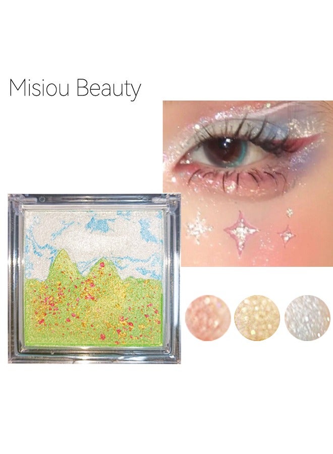 Landscape eyeshadow tray, waterproof, color, pearl, stage, white clouds blue sky green grassland #01