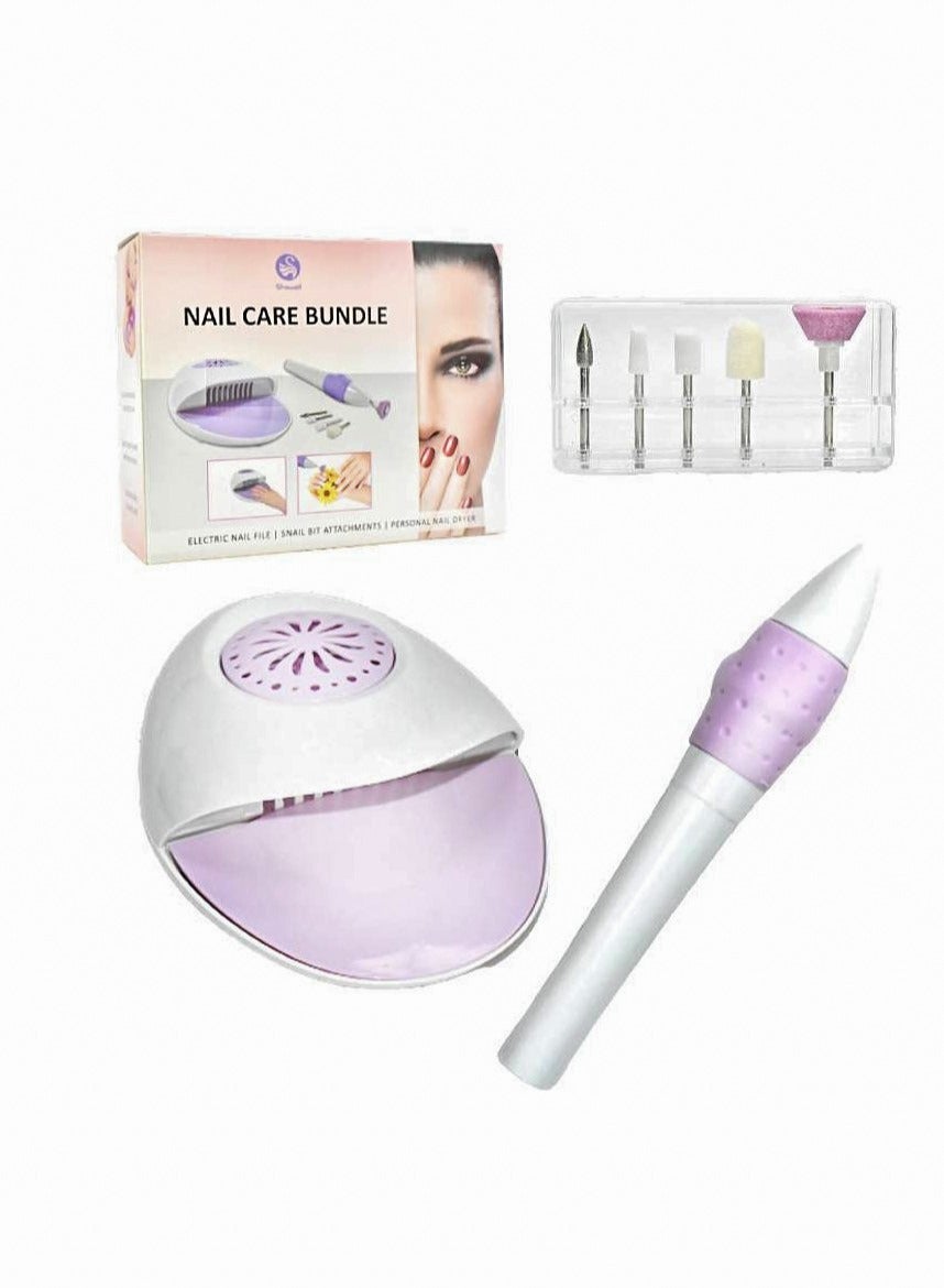 Nail Care Bundle Kit Electric Nail with 5 Nail Bit Attachments Cuticle File Smoothing File Cuticle Remover Polishing Cone Trimming File Personal Sized Nail Dryer Travel Kit Personal Care for Nails