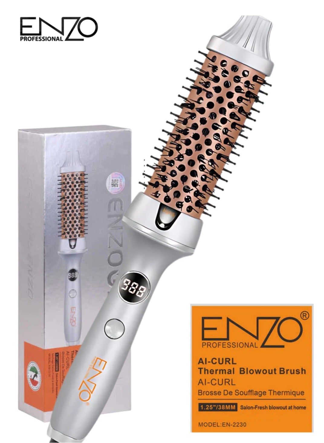 EN-2230 Rotating Thermal Curling Brush – Fast Heating Multi-Function Hair Styler for Large Waves & Frizz-Free Shine
