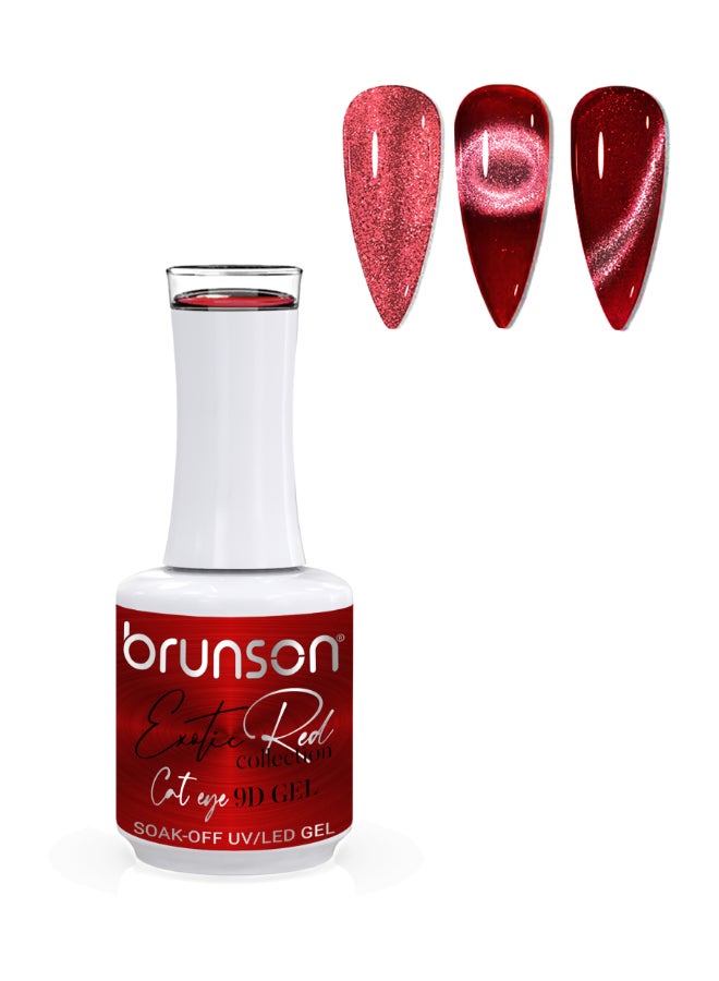 Universal Cat Eye Gel Nail Polish, Exotic Red 9D Magnetic Nail Polish Glitter Shimmer with Magnetic Soak Off  UV/LED Gel Polish Nail Art paint  BER9D12