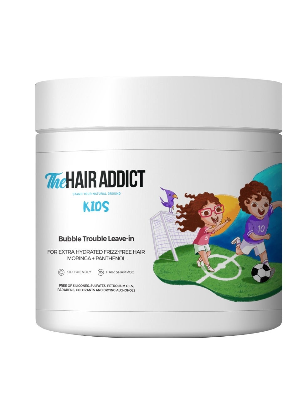 The Hair Addict Bubble Trouble Kids Leave-In Conditioner - Moisturizing Frizz-Control Styling Cream - Moringa Avocado Panthenol Formula - 500ml
