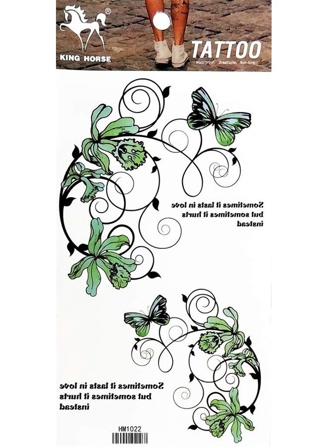 1 Sheet Butterfly Flower Green Vine Tattoos Body Art Fake Tattoo for Women Men Teens Arm Temporary Tattoo Body Sticker
