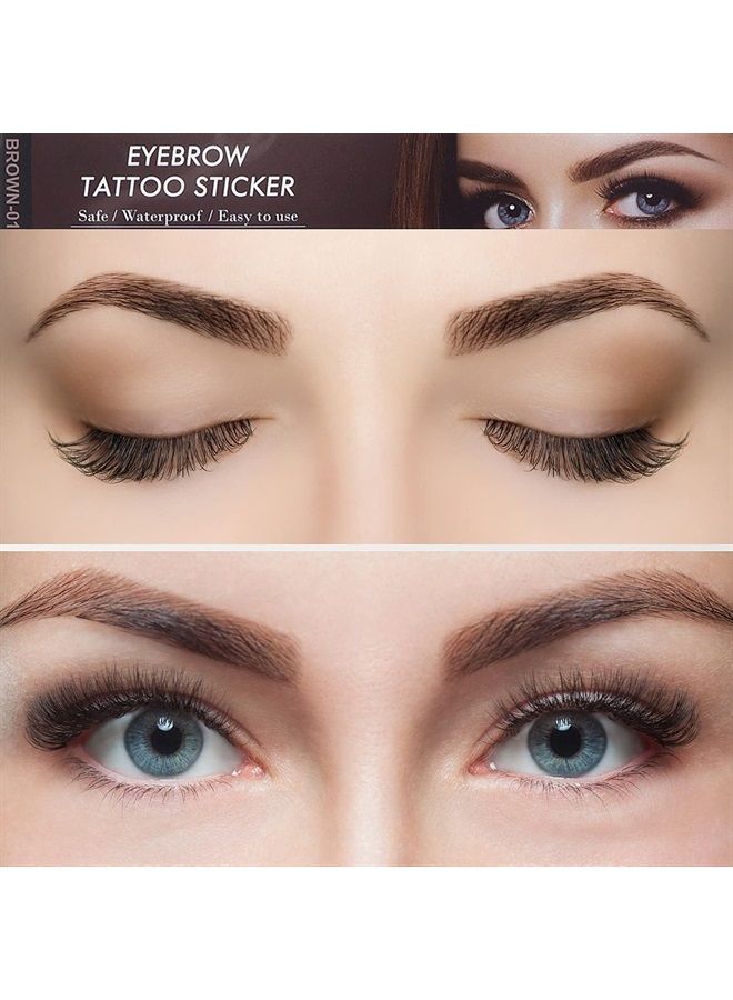 4D Hair-Like Eyebrow Tattoos Stickers 6 Sheets Brown Waterproof Temporary Brow Colors Transfers Sticker Peel Off for Eye Makeup Supplies Grooming Shaping Women Girls