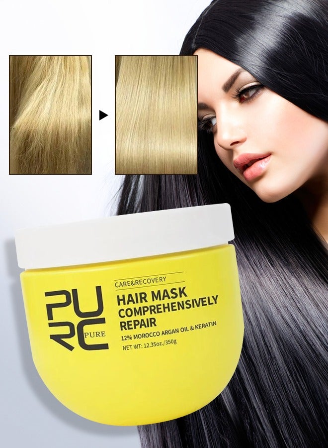 Hair Mask Comprehensively Repair 350g Morocco Argan Oil & Keratin Hair Care & Recovery Hair Treatment Mask Repair Hair Strands Strengthen Damaged Hair & Make Hair Soft Smooth