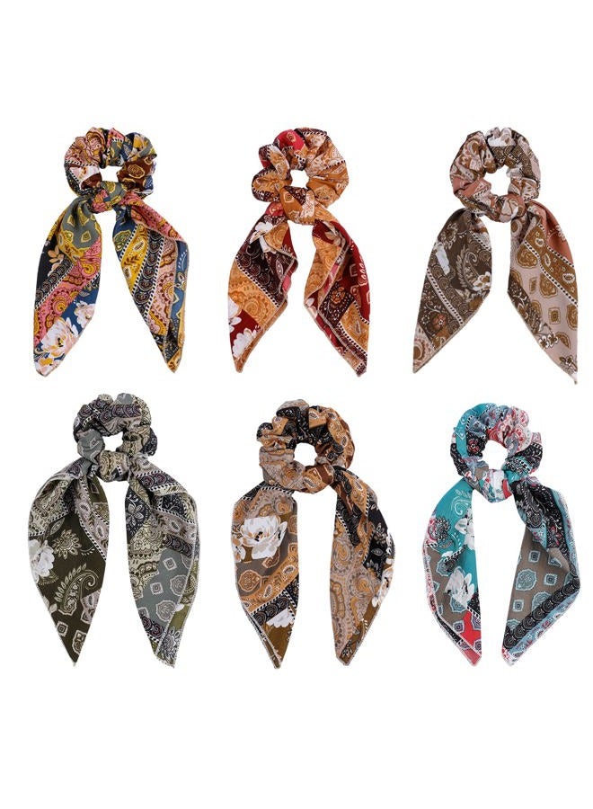 Paisley Scrunchie Hair Accessories - Chiffon Hair Scarf Bandana, Scrunchies, Ribbons, Ponytail Holders, and Bow Scrunchies for Women (6PCS)