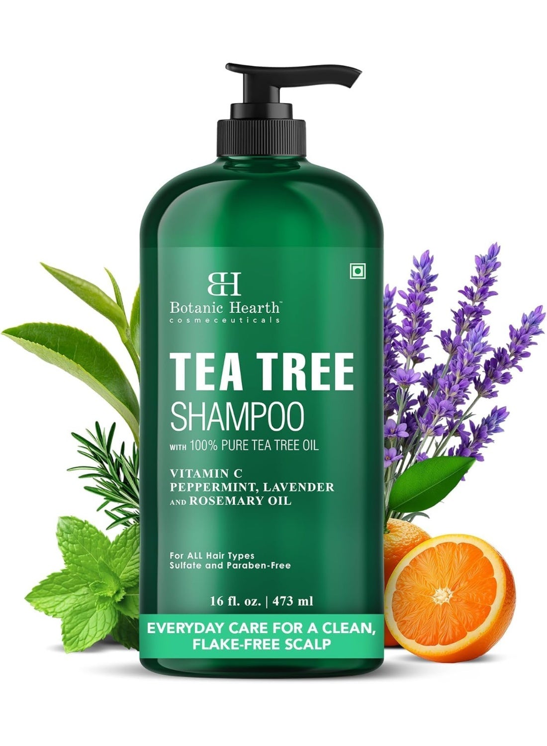 Tea Tree Shampoo, Vitamin C, Peppermint, Lavender and Rosemary Oil, Fights Dandruff and Dry Scalp, 16 fl oz