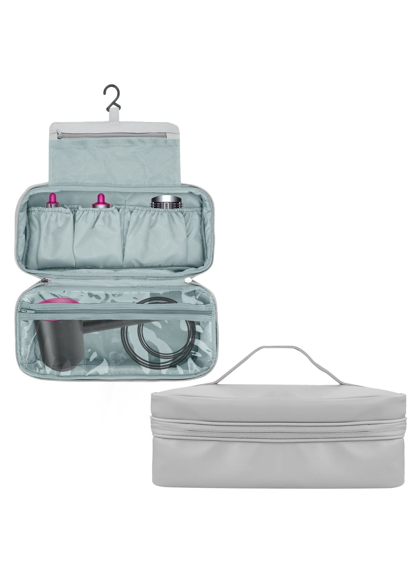 Travel Case for Dyson Supersonic Hair Dryer or Airwrap Styler - Waterproof PU Material Compact Organizer with Mesh Pockets and PVC Zippered Pockets - Easy to Carry with Top Handle and Hanging Hook