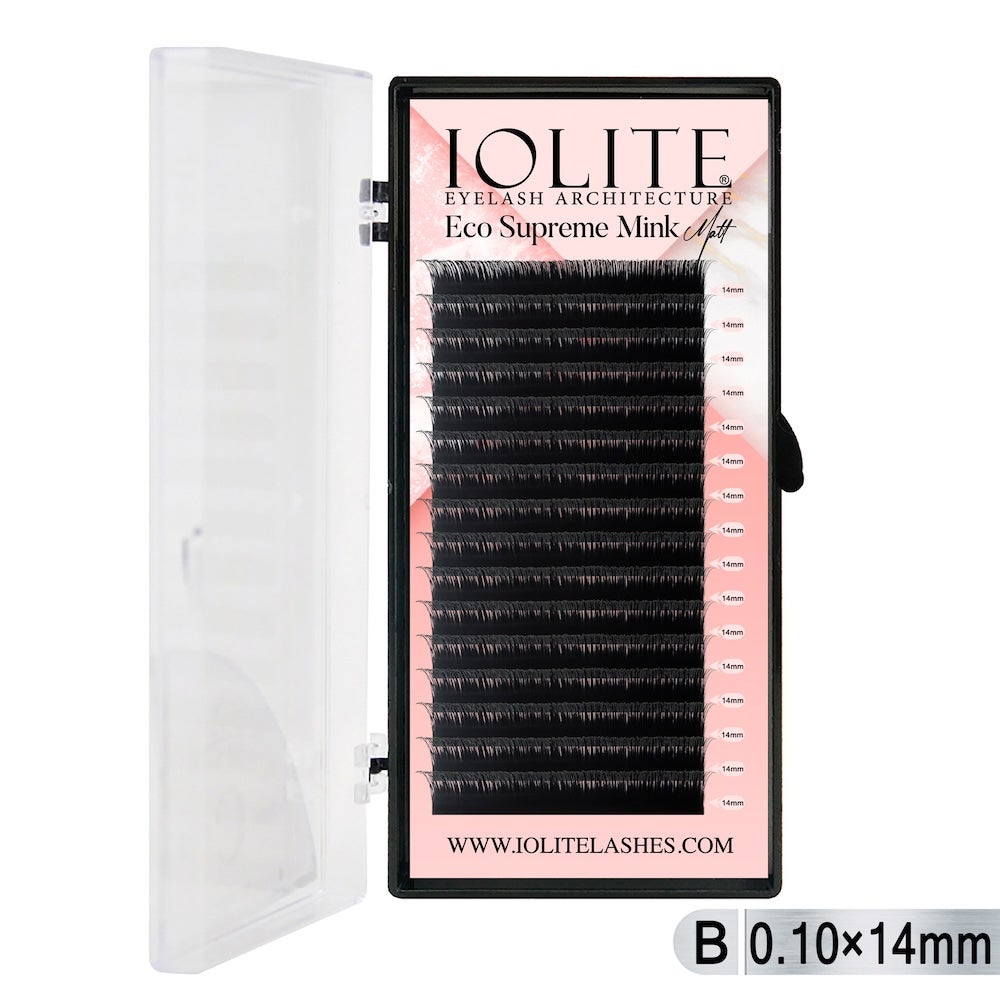 Iolite Eco Supreme Mink Matt Lash Extension Tray B - Curl - 0.10T (6mm–15mm) – Matt Finish, Premium Eco-Friendly Eyelashes for Lash Artists ISMMB10T - 14MM