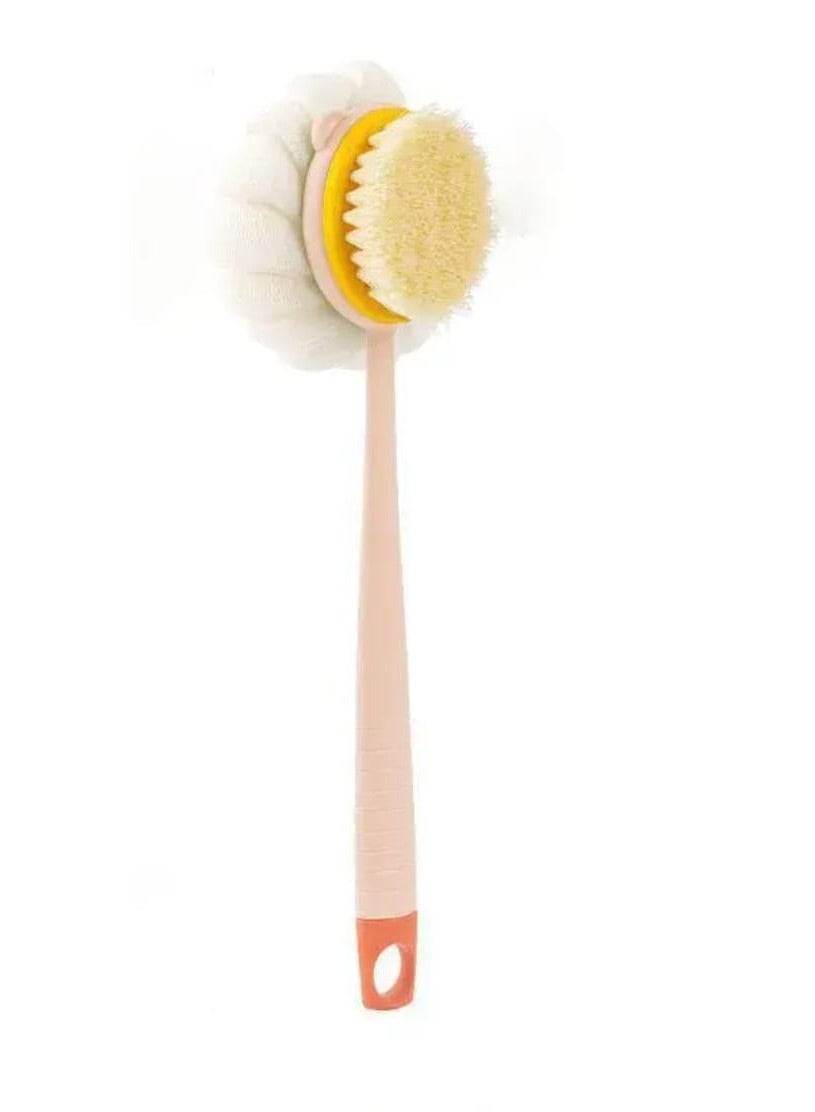 2-in-1 Soft Hair Bath Brush & Back Scrubber – Dual-Sided Exfoliating Shower Tool with Ergonomic Handle – Gentle Beige, Hypoallergenic, Formaldehyde-Free
