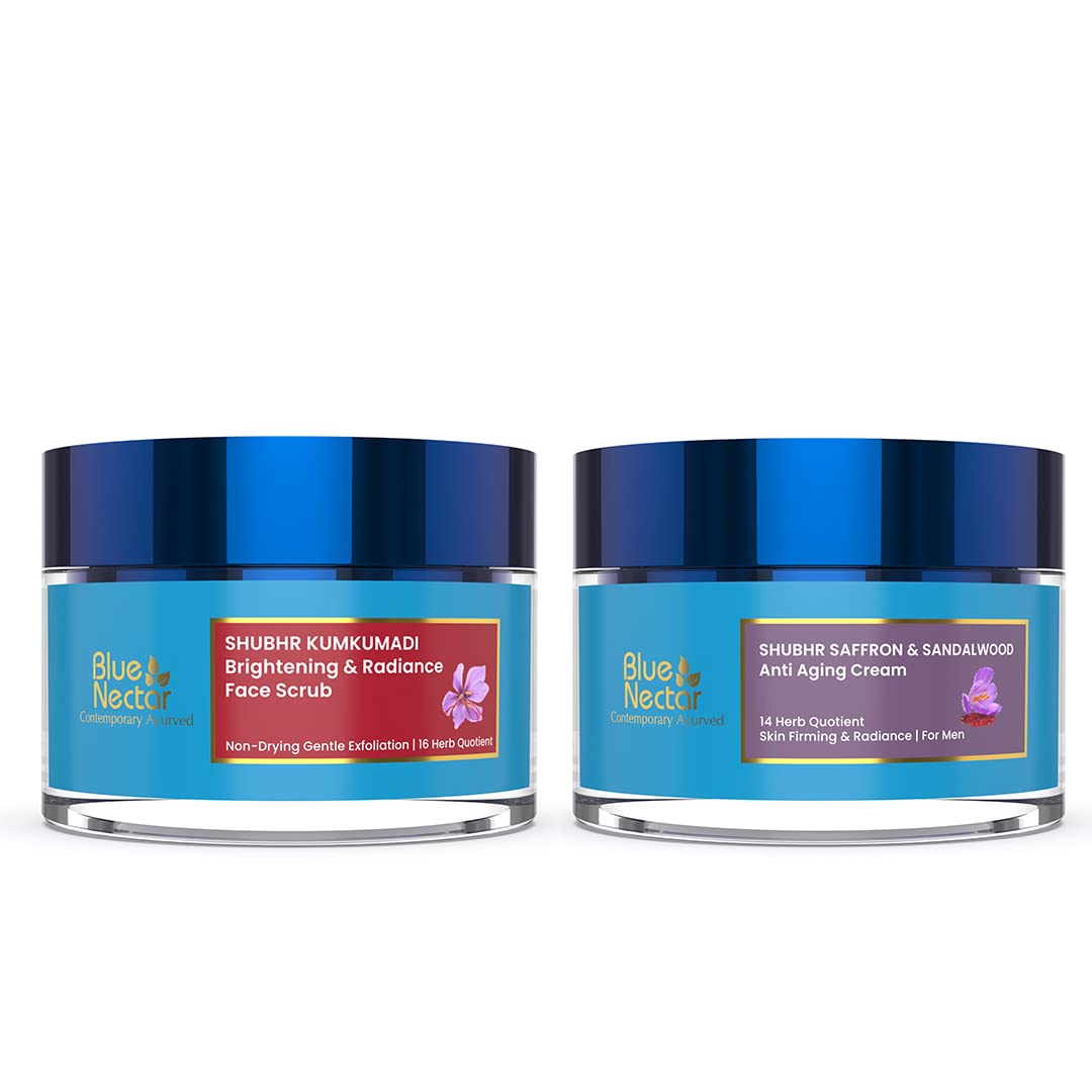 Blue Nectar Anti Aging Saffron Face Moisturiser for Men(1.7 Fl Oz) Kumkumadi Gentle Exfoliating Face Scrub for Tan Removal and Blackheads (1.7 Oz)