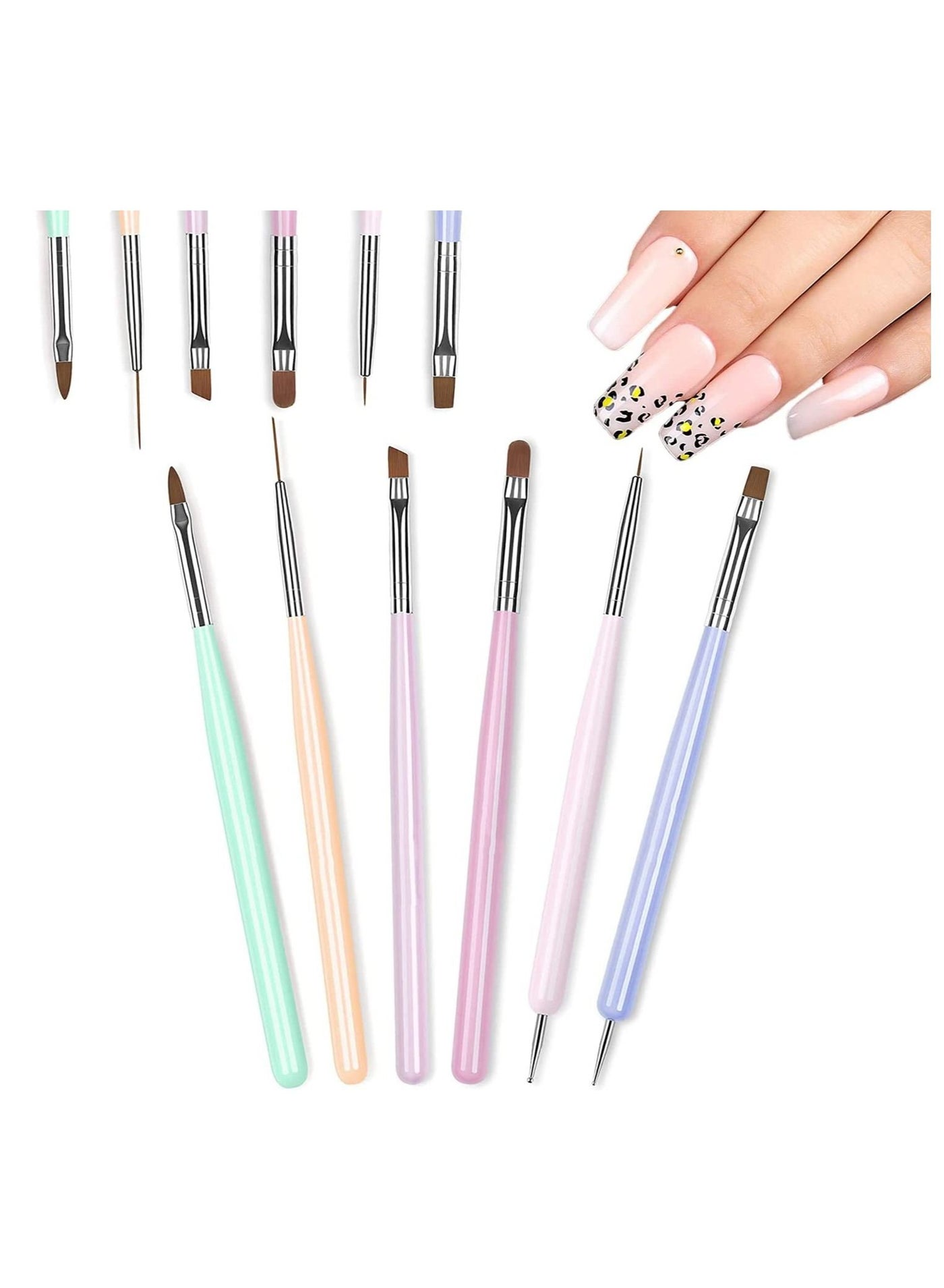 Nail Art Brushes Set, Gel Polish Nail Art Design Pen Painting Tools with Extension Brush, Builder Brush, Art Liner Brush, and Dotting Pen for Salon at Home DIY Manicure