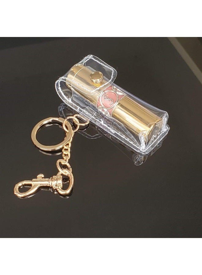 Chapstick Keychain Holder, Clear Fashion Lipstick Case Holder Lip Balm Holder with Key Chain, Portable, Gift for Women Girls(1 pack)