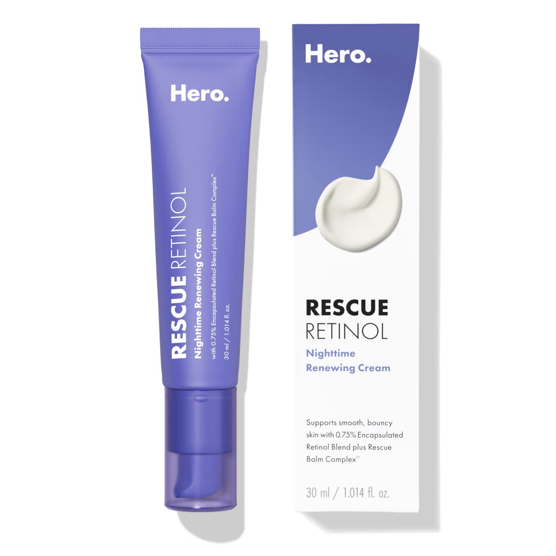 Hero Rescue Retinol Nighttime Renewing Cream - Helps With the Look of Uneven Texture and Post-Blemish Marks - Gentle, Non-Drying Formula, Introduction Retinol - Safe for Sensitive Skin (30 ml)