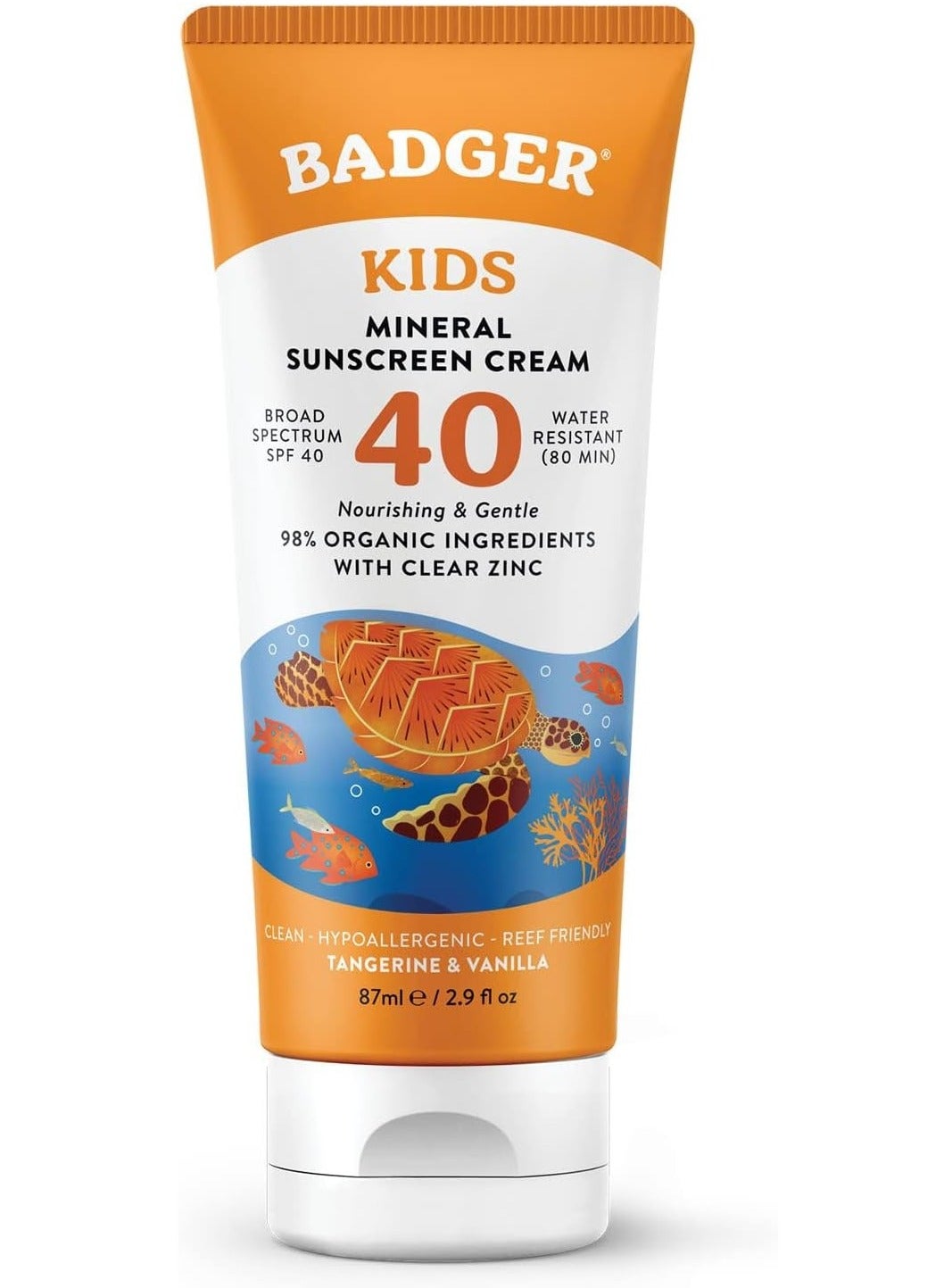 Kids Sunscreen Cream SPF 40, Organic Mineral Sunscreen for Kids Face & Body with Zinc Oxide, Reef Friendly, Broad Spectrum, Water Resistant, 2.9 fl oz