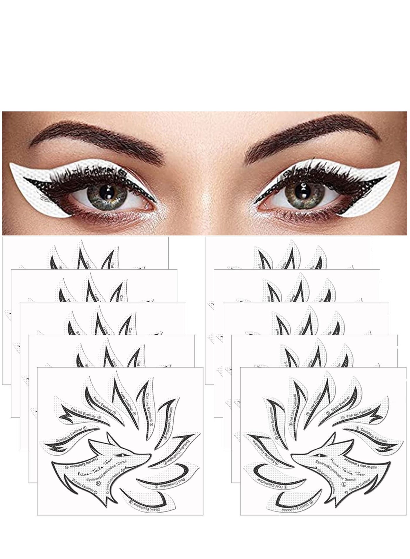 Cat Eyeliner Eyeshadow Stencil Sticker, Stamp Pad Stencil Sticker Set for Eyeshadow and Eyeliner for Makeup Beginners Essentials (12 Styles)