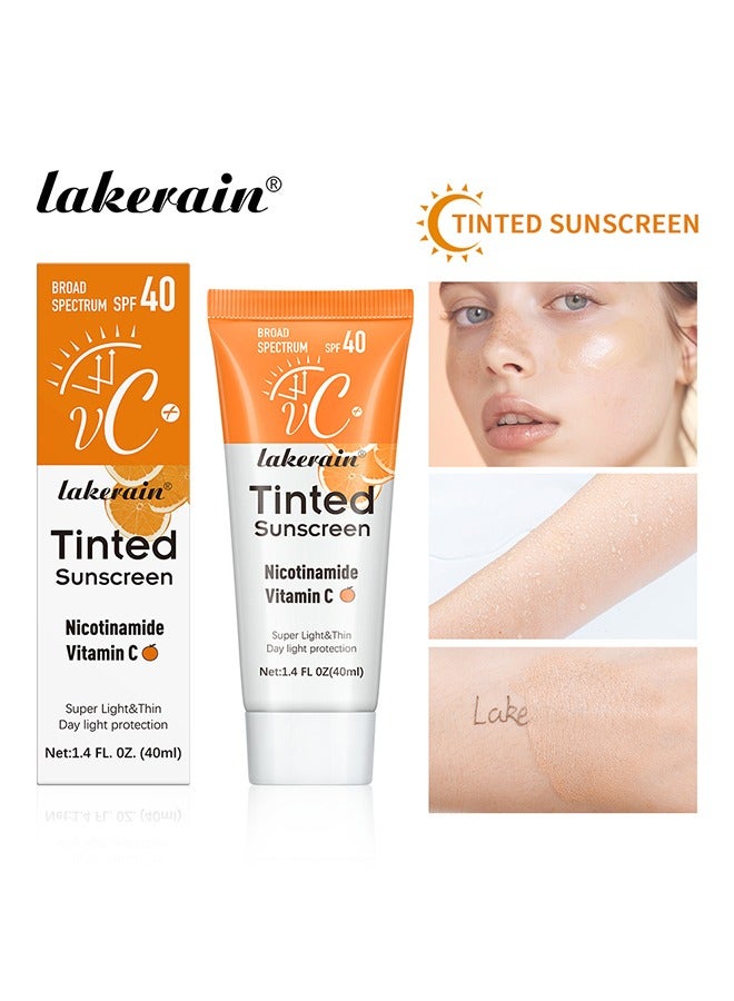 Vitaminc C Tinted Sunscreen- SPF40 Hydrating Mineral Sunscreen | Sheer Tint for Healthy Glow, Suitable for Sensitive Skin