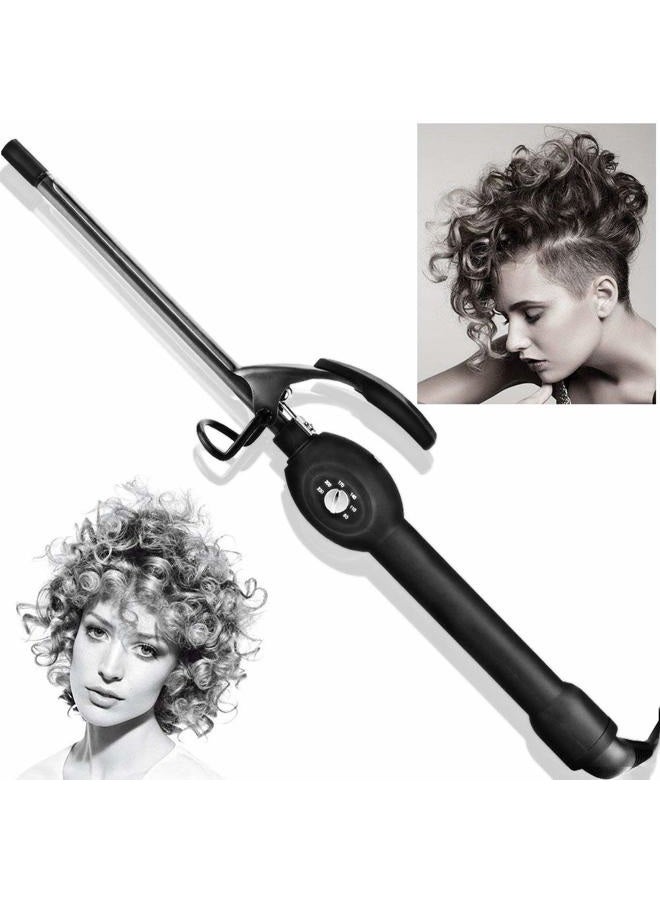 9mm Ceramic Mini Hair Curler for Short Hair, Tight Curls Curling Iron, PTC Heating, Adjustable Temperature, Fast Heating, LCD Digital Display, Travel Size, Dual Voltage, 3/8 Inch, Unisex