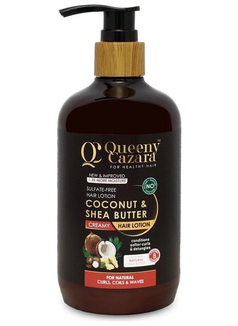 Queeny Cazara Coconut & Shea Butter Hair Lotion 350ml – Sulfate-Free Creamy Hair Lotion for Natural Curls, Coils & Waves