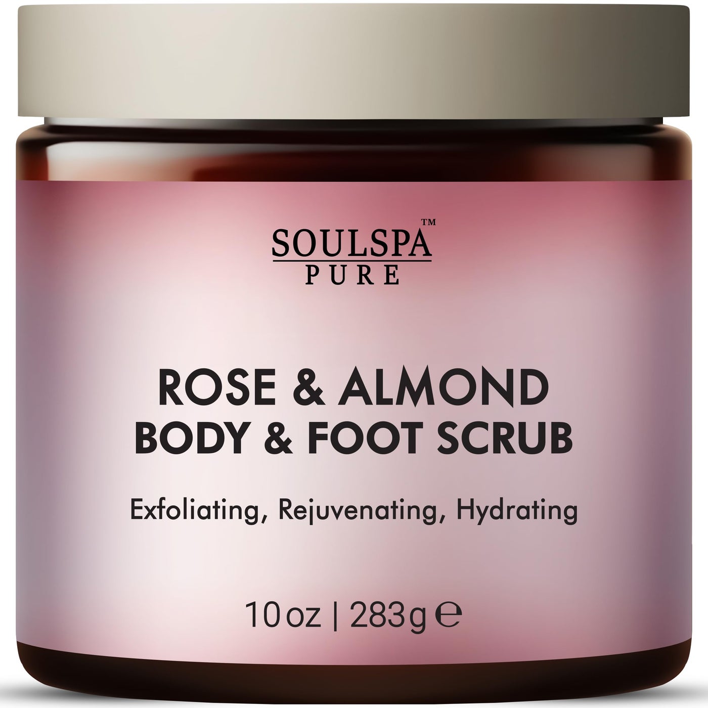 SOULSPA PURE Rose & Almond Body & Foot Scrub - Rejuvenating & Hydrating Exfoliating Body Scrub for Luxurious Skin Care, 10 oz