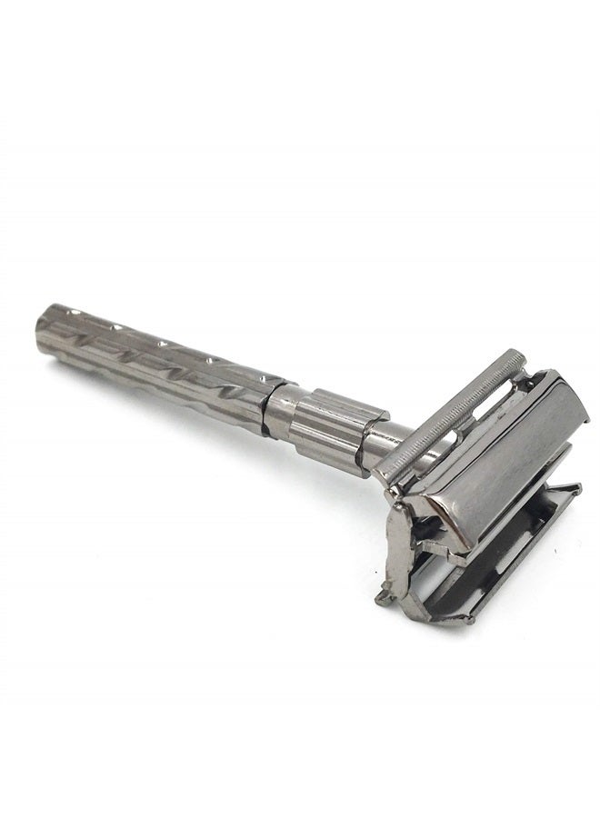 , 22R Gumetal Chrome Butterfly Open Double Edge Safety Razor for Men, 5 Parker Premium Platinum Double Edge Razor Blades Included