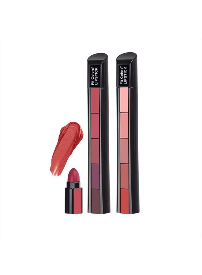 5 in 1 Matte Lipstick,Multicolor Combination Lipsticks Velvety High Pigment Lip Makeup Non-marking Lip Gloss Moisturizing Long Lasting Lips Cosmetics Makeup(2Pcs)