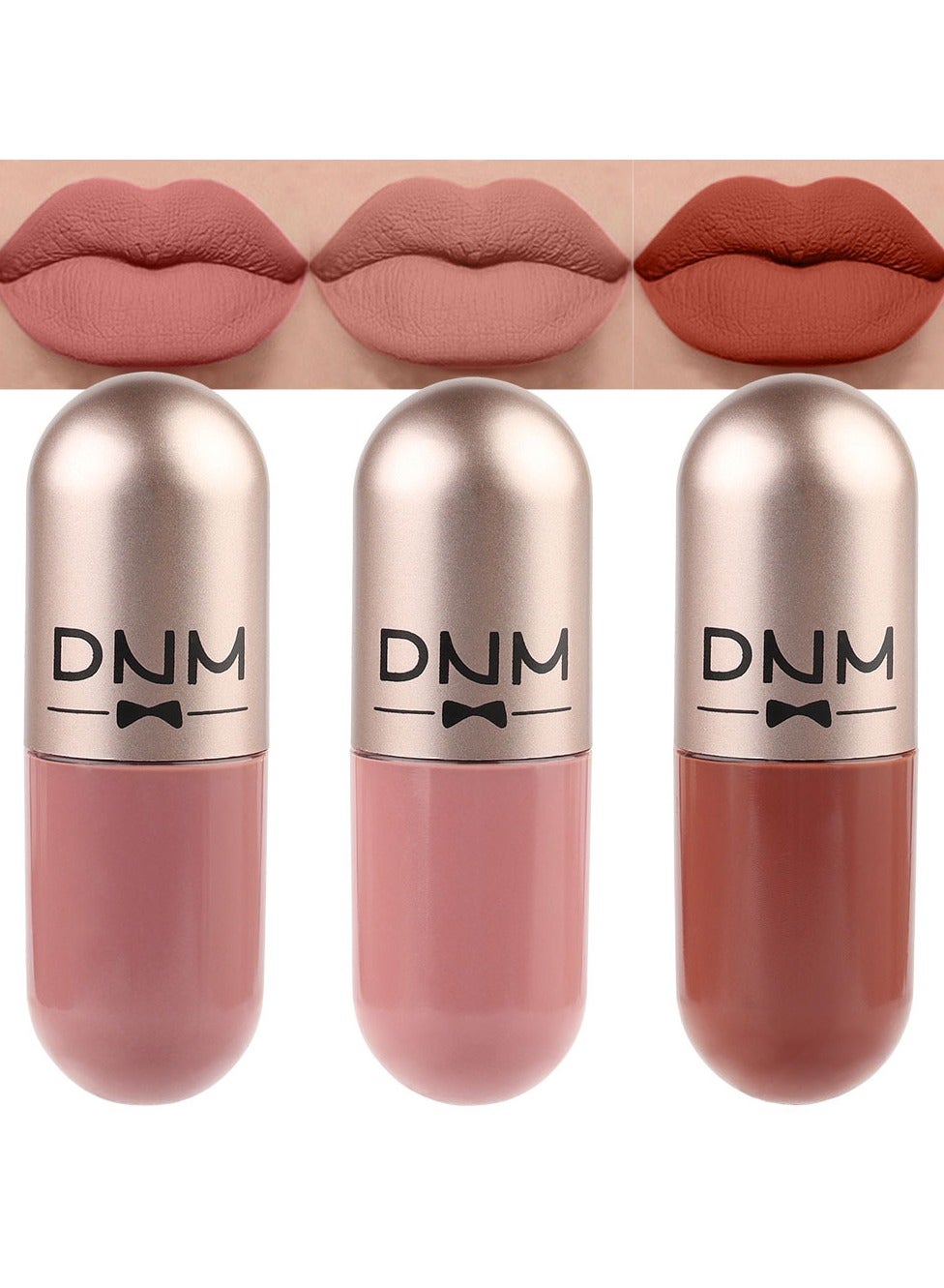 3Pcs Mini Pills Liquid Matte Lipstick Capsule Set for Women Mauve Nude Pink beige Lip stick Stain Long Lasting Waterproof  color 06