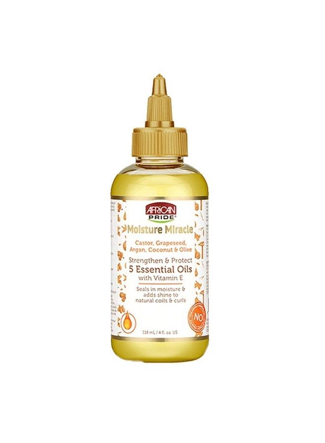 Moisture Miracle 5 Essential Oils - Contains Castor, Grapeseed, Argan, Coconut & Olive Oil, Seals in Moisture & Adds Shine to Hair, Vitamin E, 4 oz