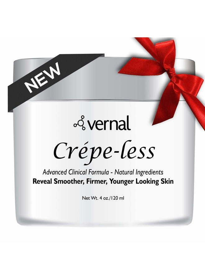 Crepe-less crepey skin firming cream to reduce crepey arms, neck & hands. Organic tightening cream to reduce thin wrinkled skin on arms, neck and body. Made in USA (4 Oz)