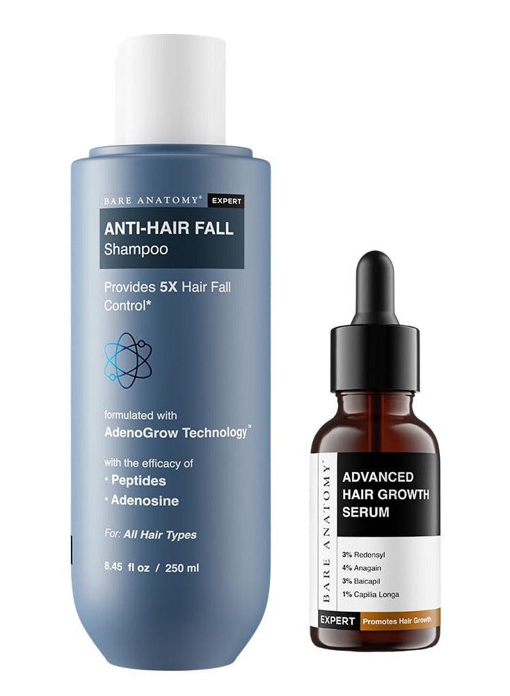 Anti Hair Fall Shampoo 5X Hair Fall Control and Growth 250ml Advanced Hair Growth Serum with Redensyl Anagain Baicapil and Capilia Longa Hair Fall Control Serum 30mL