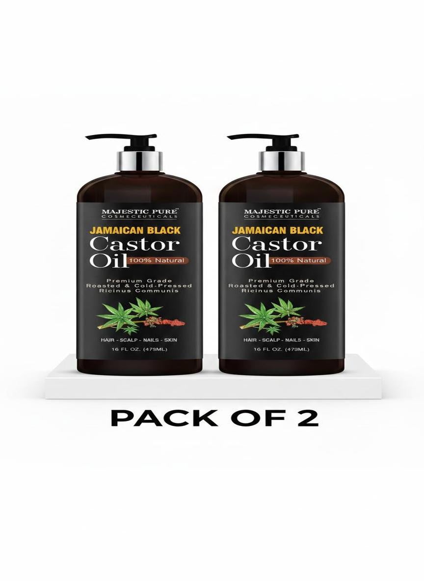Jamaican Black Castor Oil 473ml for Hair Growth & Natural Skin Care - Roasted & Cold-Pressed - Massage, Scalp, Hair and Nails Pack of 2