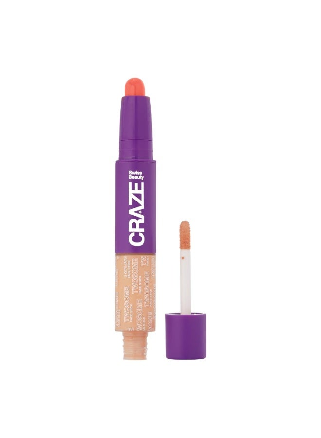 Swiss Beauty CRAZE Twosome Lightweight Face Stick | 2-in-1 Liquid Concealer and Creamy Blush | Shade - 03 Medium Pink, 9.4gm