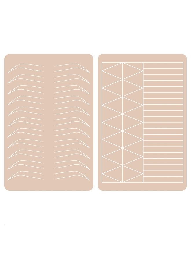3pcs Double Sided Permanent Makeup Practice Skin With Brows and Geometric Shapes Silicone Microblading Skins with Golden Outline for Ombre Powder Brows, Hairstroke Tattoo, Microshading
