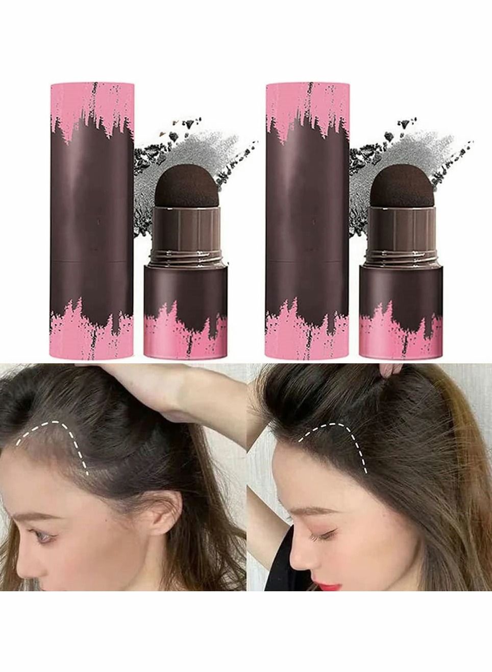 Hairline Powder Stick, 2 PCS Hair Shadow Powder Root Touch Up Powder, Waterproof Hair Shading Sponge Pen Hair Filler Powder for Cover Gray Hair Root, Hair Touch-Up, Thin Hair (Black)