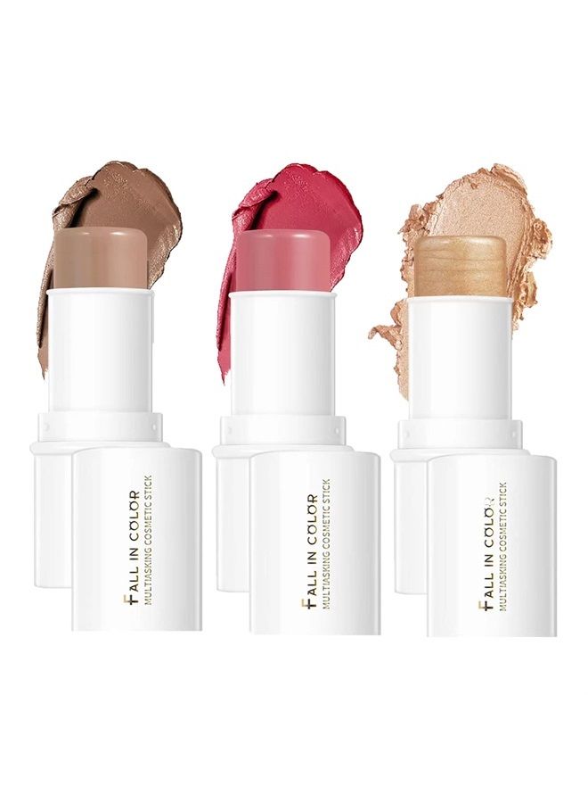 Makeup Sticks Set, Contour Stick,Blush Stick, Highlighter Stick,Facial Repair Bronzer 3D Wonder Shading Stick, Multi Stick Trio Cream Face Blush for Cheeks Lip Eye