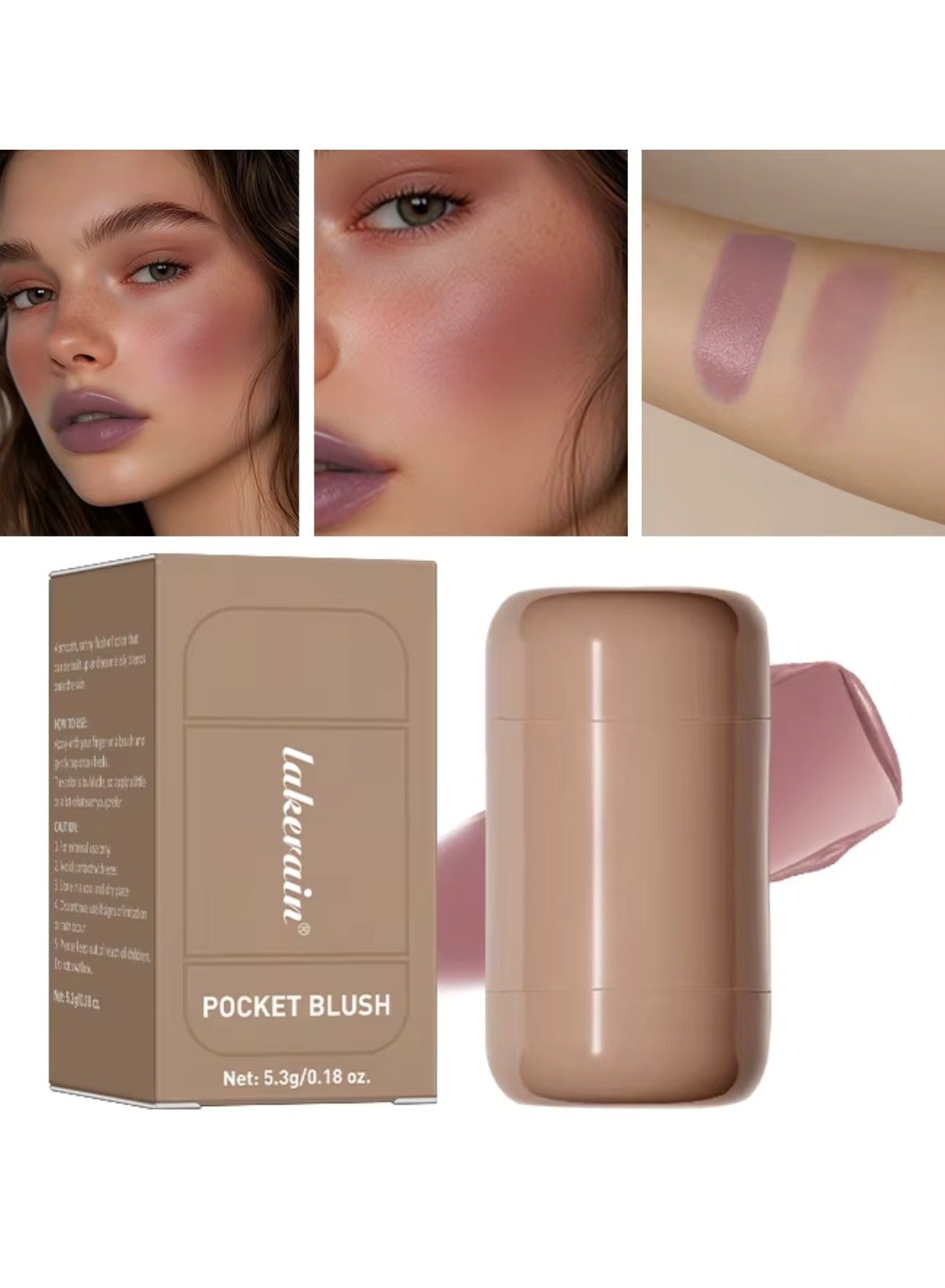 Pocket Blush Stick Cream Blush Stick for Long Lasting Lightweight Natural Blush Waterproof Sweatproof Hydrating Blush and Lipstick Creamy Blendable Makeup Blush 05