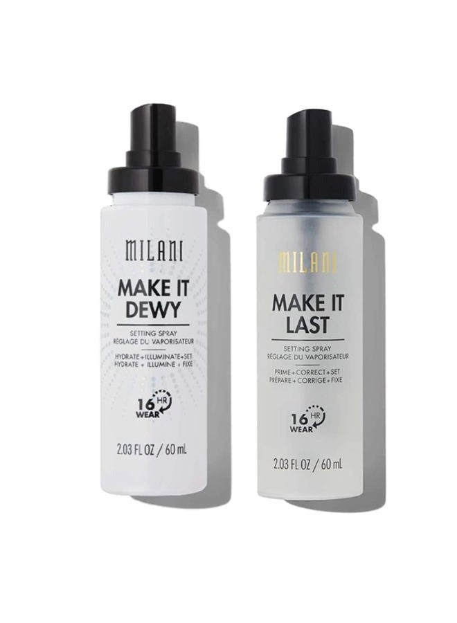 Setting Spray + Primer, Make It Last Original - Natural Finish with Niacinamide for Hydration & Make It Last Dewy - Dewy Finish Moisturizing Formula for Glow on the Go - 2 Pack