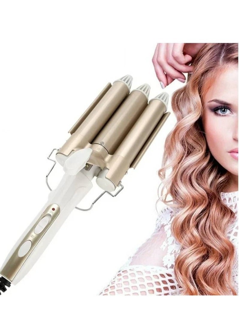 3 Barrel Hair Curling Iron – Ceramic Tourmaline Triple Barrel Crimper, Adjustable Temperature, Dual Voltage 25mm Hair Waver for Women & Girls