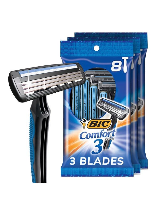 Comfort 3 Disposable Razors, Long-Lasting 3-Blade Razors for Men, Perfect razors Designed for Smooth and Comfortable Shave, 24-Count