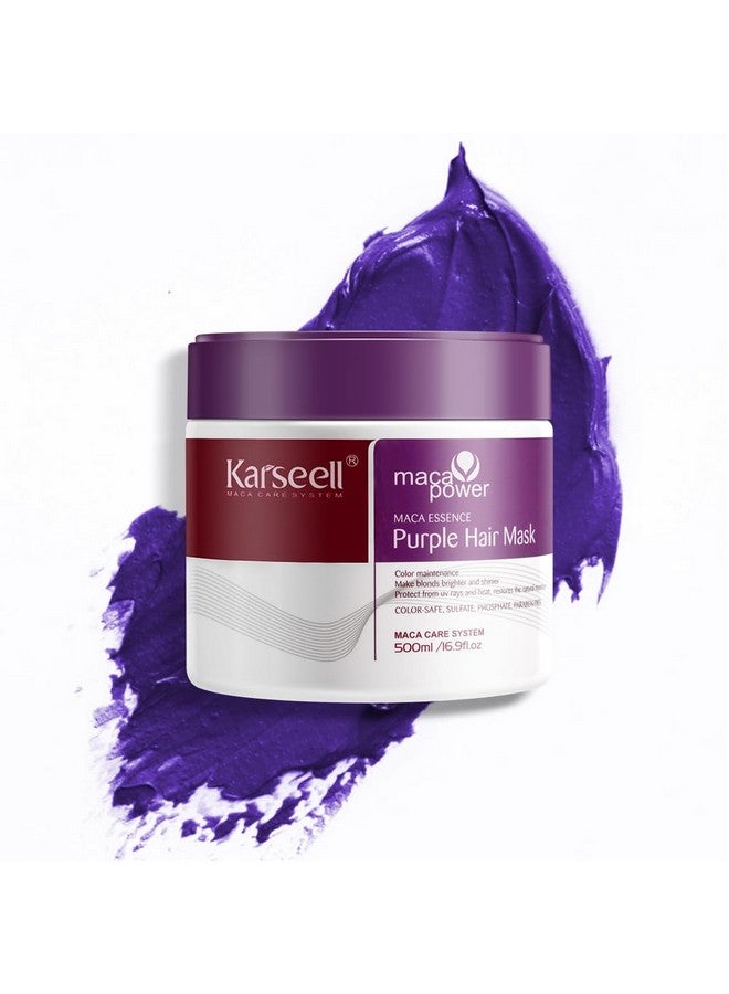 Karseell Maca Power Professional Purple Hair Mask Neutralizes Brass and Yellow Shades for Blonde Silver Grey Hair Highlights 16.90 Oz 500 ml