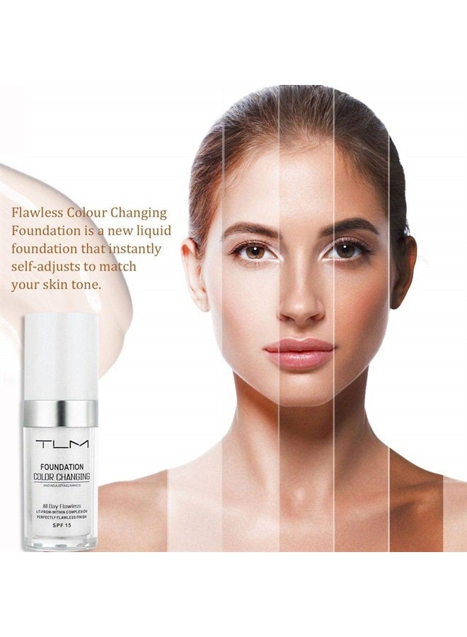 Color Changing Foundation, All-Day Flawless Foundation Makeup, Foundation Cream, Liquid Foundation,30ml, SPF 15, Lightweight,Fragrance-Free, Warm Skin Tone