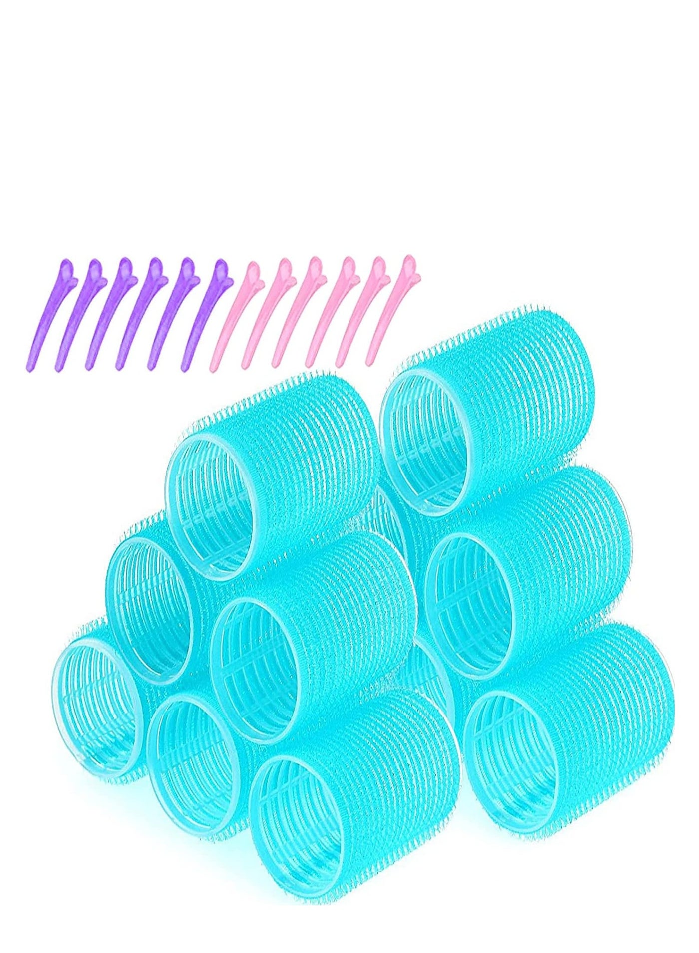 24Pcs Large Hair Rollers Set, 12 Pcs Self Grip Holding Hair Rollers Curlers 40 x 63 mm & 12 Pieces Duckbill Sectioning Clips for Salon Barber Hairdressing, Hair Styling Rollers, Hair Accessories