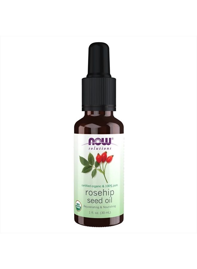 Solutions, Organic Rose Hip Seed Oil, Certified Organic and 100% Pure, For Facial Care, Expeller Pressed, Vegan, Child Resistant Euro Dropper, 1-Ounce