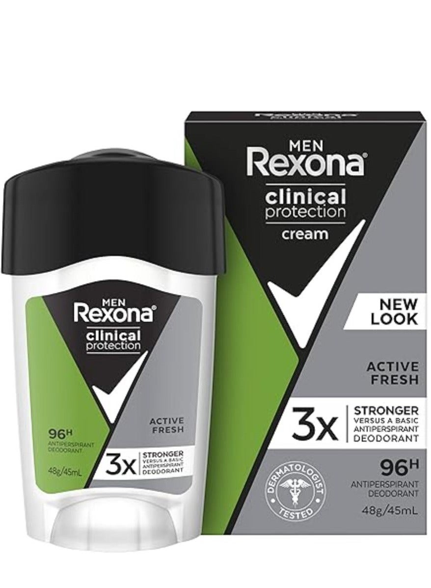Clinical Protection Deodorant Cream For Men Active Fresh provides 96 hours 45 ml