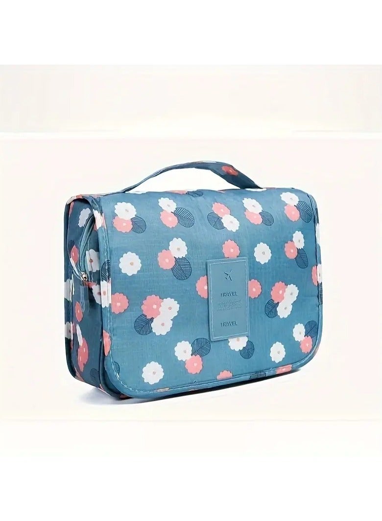 Canvas Travel Toiletry Bag , Multifunctional Hanging Cosmetic Organizer With Hook, His and Hers Non-Waterproof Portable Bathroom Storage Bags with Multiple Compartments, Floral Pattern, Unscented