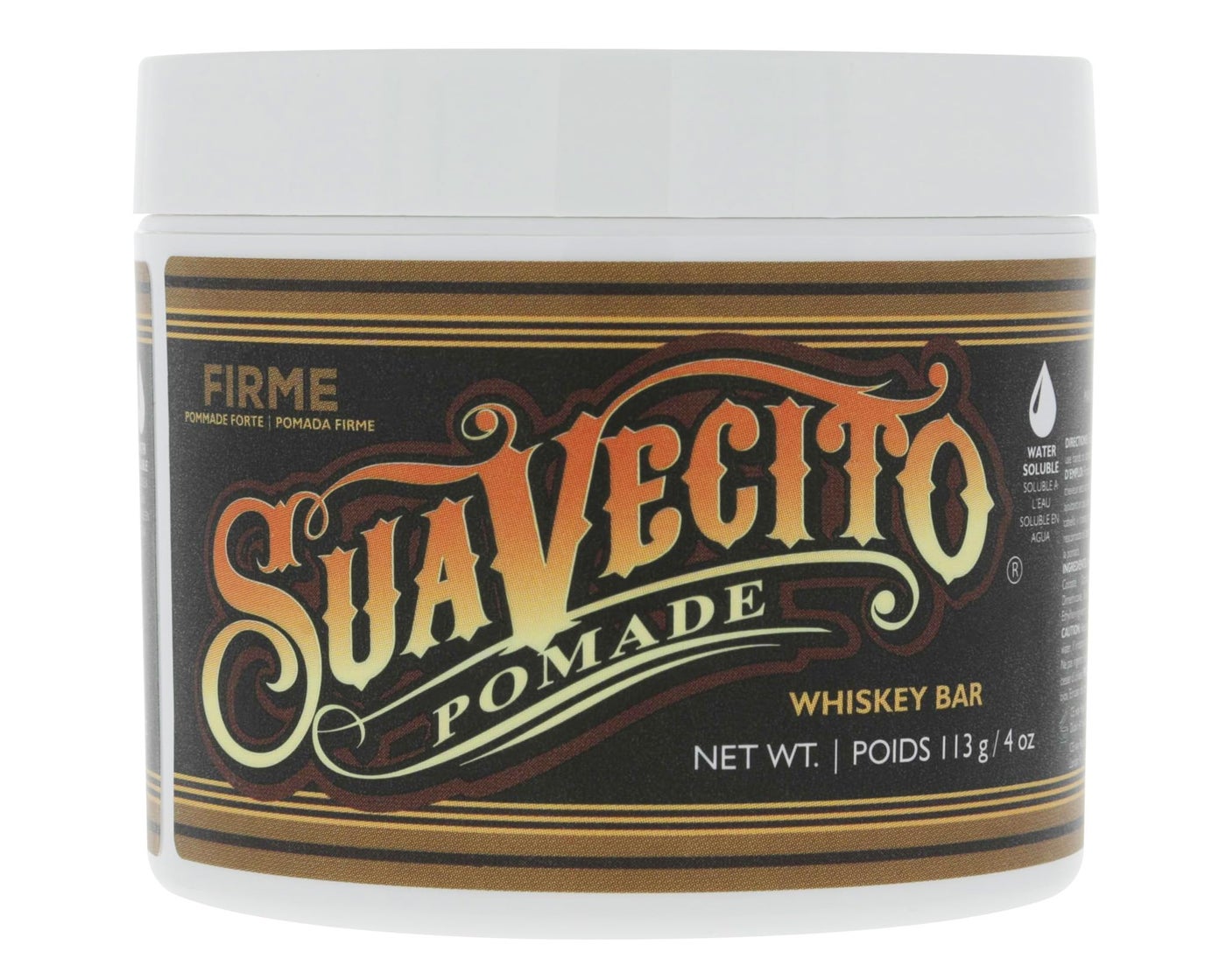 Suavecito Pomade Firme (Strong) Hold Whiskey Bar Scent 4 oz - Pomade For Men - Medium Shine Water Based Wax Like Flake Free Hair Gel - Easy To Wash Out - All Day Hold For All Hair Styles