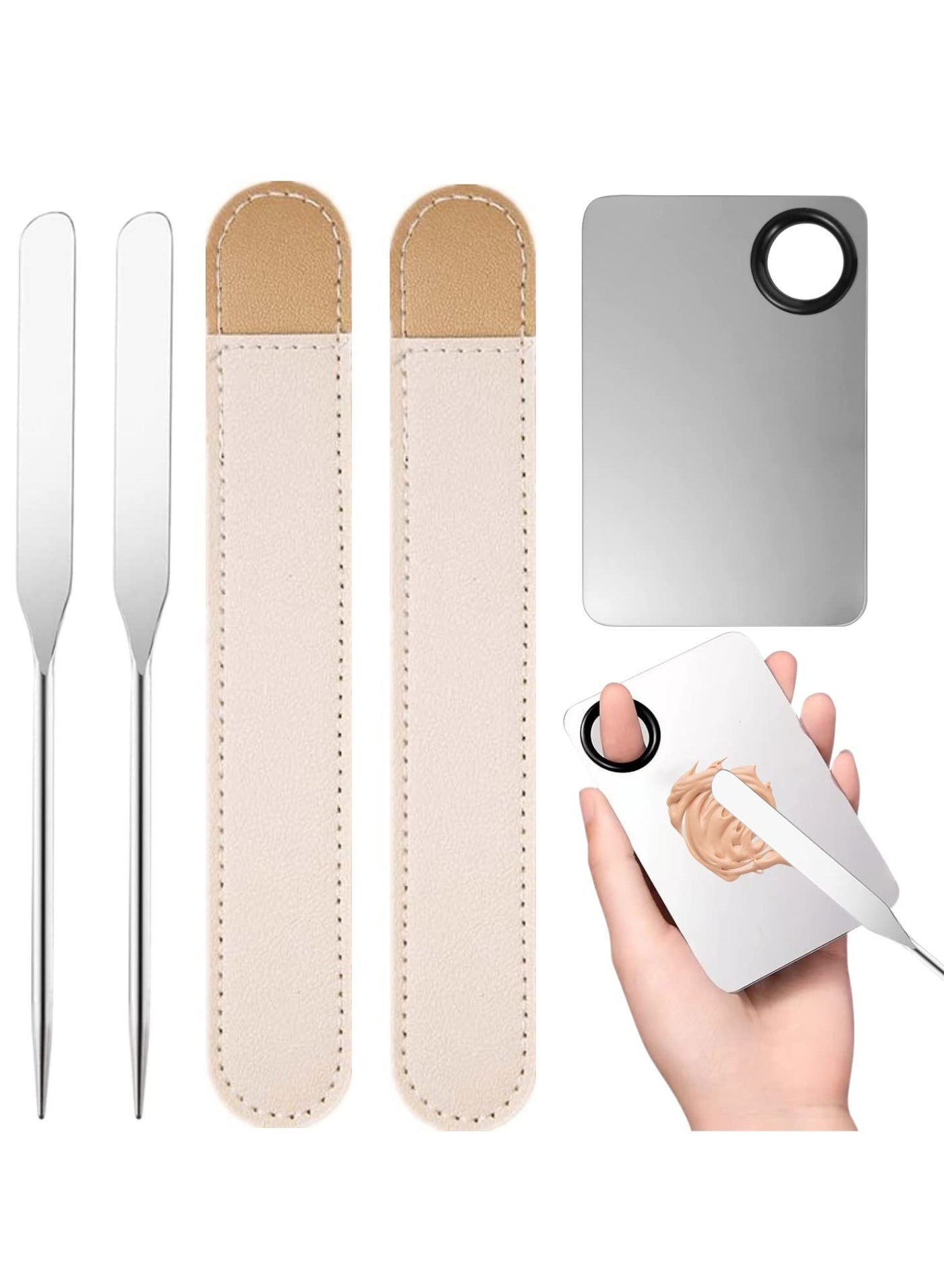 5pcs Makeup Spatula Korean Set, Stainless Steel Make Up Palettes and Spatula, Makeup Mixing Palettes Cosmetic Spatula Tool for Mixing Foundation Eye Shadow Eyelash Nail Art