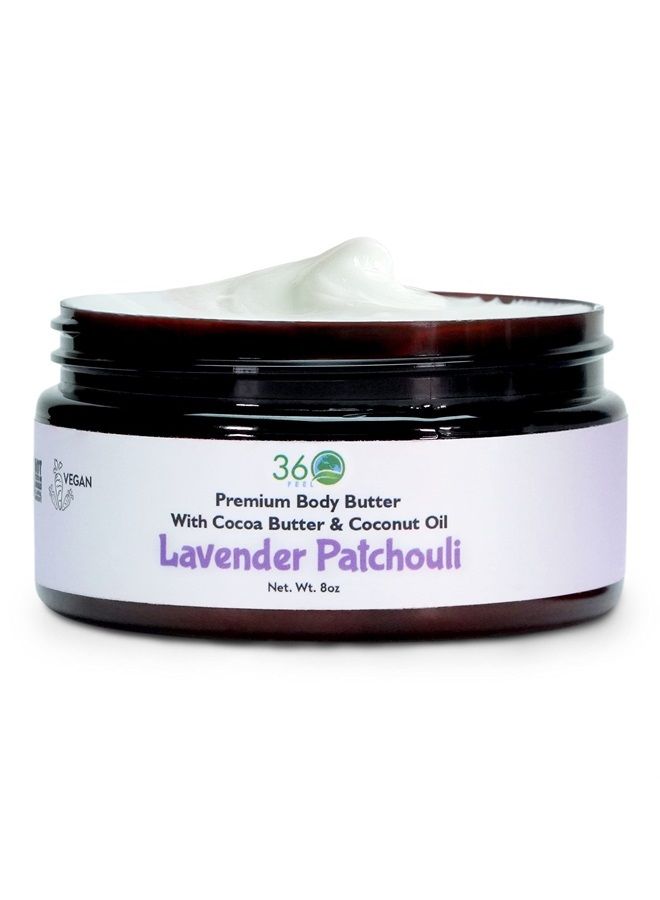 Lavender Patchouli Body Butter - Nourishing Moisturizer with Cocoa & Shea Butter - Coconut & Jojoba Oil - Plant-based Sensitive Skin Cream with Natural Ingredients